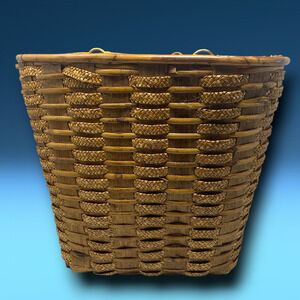 Vintage Wicker Woven Wicker Hanging Basket Trash Can Italy Floral Fabric Lined